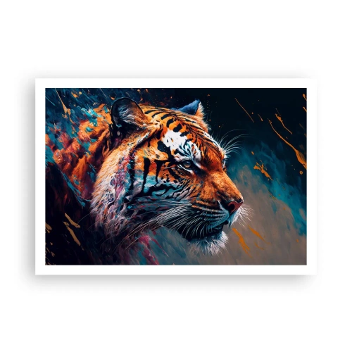Poster - Ritratto di una tigre in colori dinamici e astratti - 100x70cm - Bellezza selvaggia - Decorazione murale moderna per soggiorno e camera da letto ARTTOR