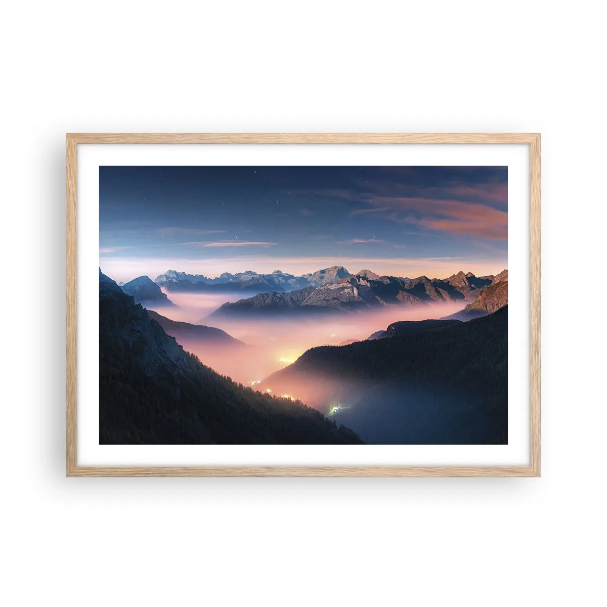 Poster in cornice rovere chiaro - La luce nelle valli - 70x50 cm