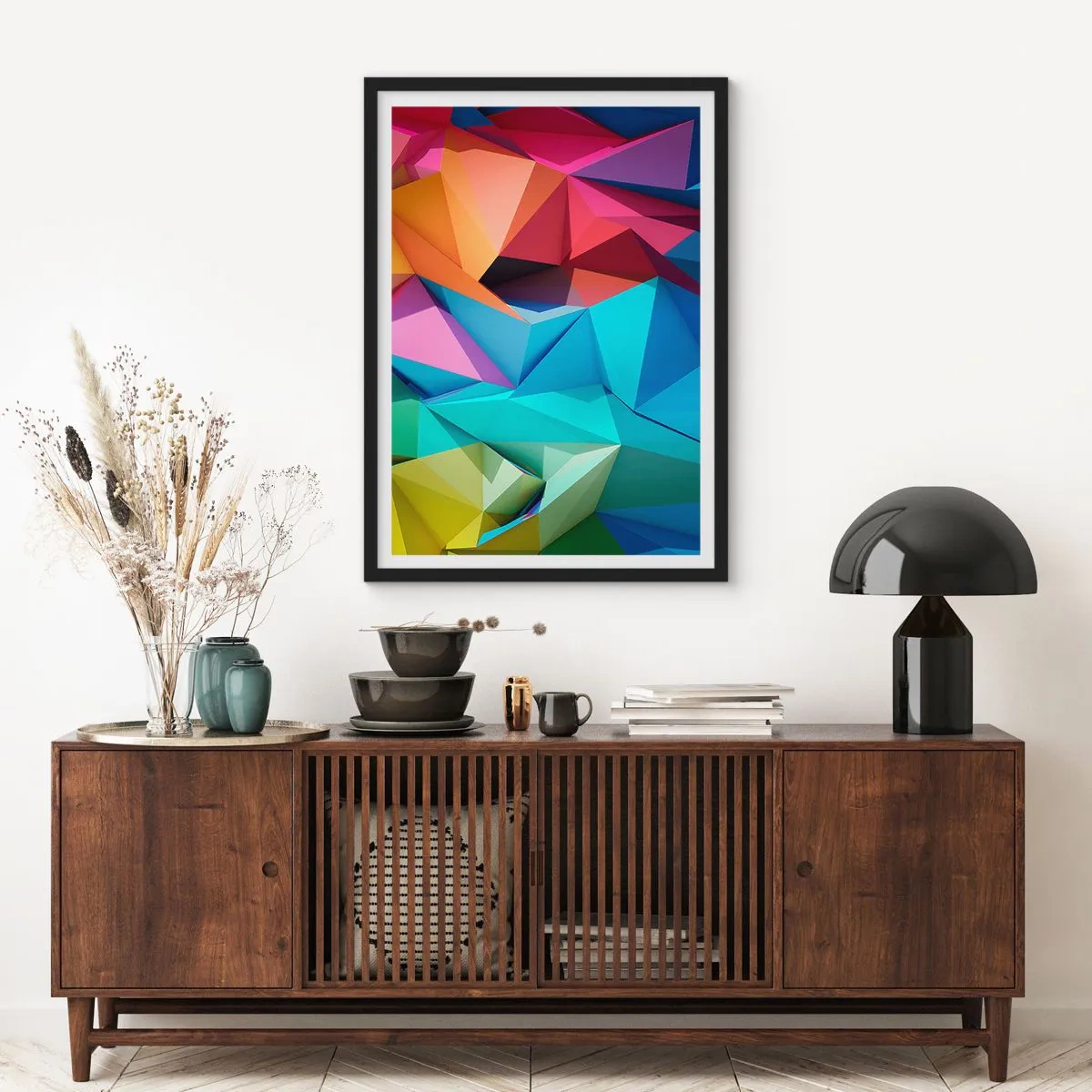 Poster in cornice nera - Origami arcobaleno - 61x91 cm