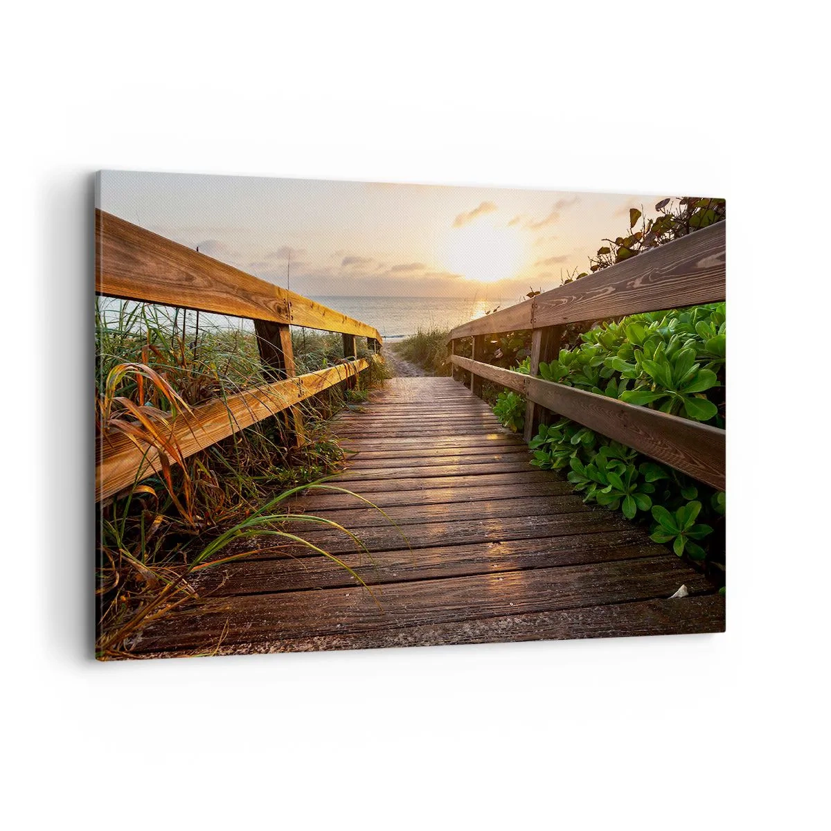Quadro su tela - Stampe su Tela - Molo di legno che conduce alla spiaggia al tramonto - 120x80cm - Dritto verso la riva - Decorazione murale moderna per soggiorno e camera da letto ARTTOR
