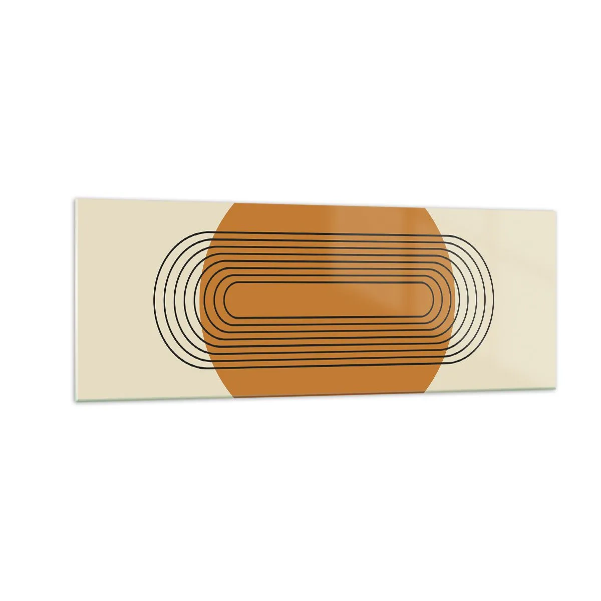 Quadro su vetro - Motivo geometrico con cerchi e linee arancioni - 140x50cm - Piano perfetto - Decorazione murale moderna per soggiorno e camera da letto ARTTOR
