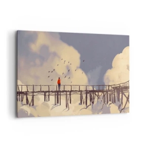 Quadro su tela - Stampe su Tela - Una figura su un ponte tra le nuvole con uccelli nel cielo - 120x80cm - Nostalgia del cielo - Decorazione murale moderna per soggiorno e camera da letto ARTTOR