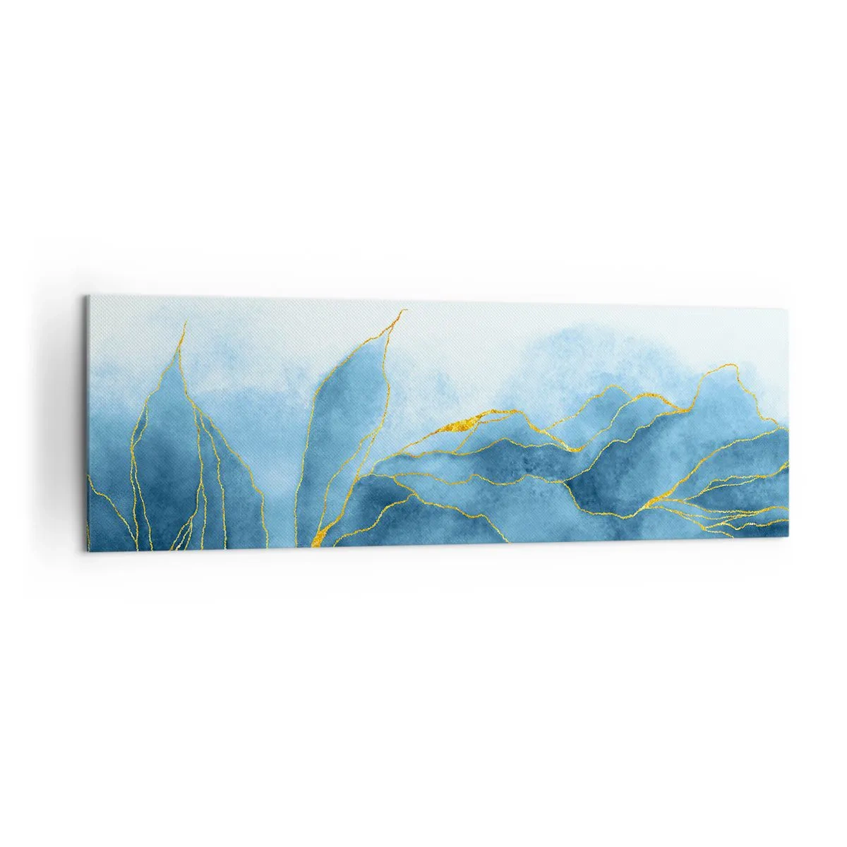 Quadro su tela - Stampe su Tela - Onde astratte nelle tonalità del blu con accenti dorati - 160x50cm - Blu nell'oro - Decorazione murale moderna per soggiorno e camera da letto ARTTOR
