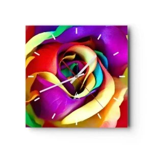 Orologio da parete - Orologio in Vetro - Una rosa colorata nelle sfumature dell'arcobaleno - 30x30cm - È impossibile - Decorazione murale moderna per soggiorno e camera da letto ARTTOR