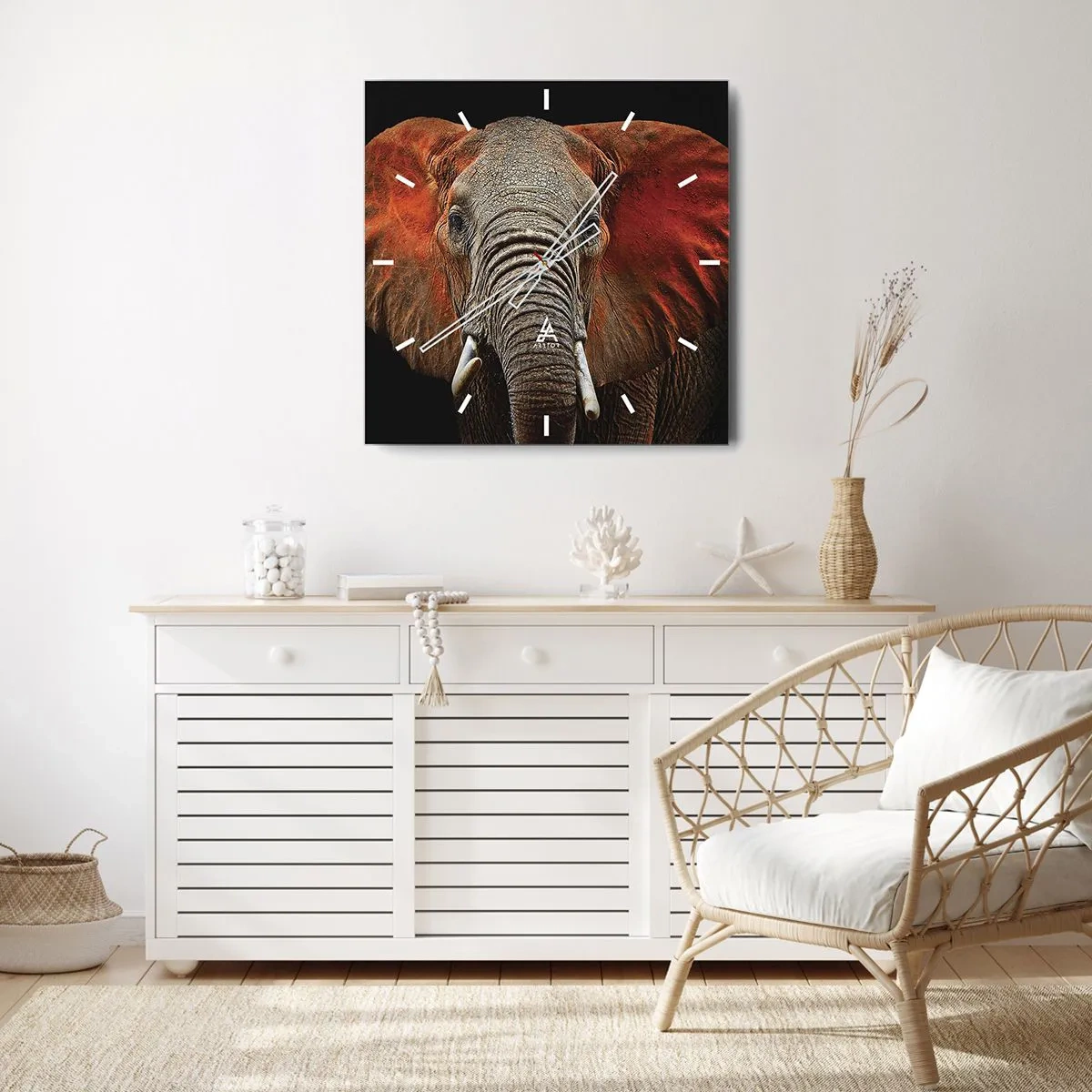 Orologio da parete - Orologio in Vetro - Ritratto di un elefante su sfondo nero - 30x30cm - Sono selvaggio e tu? - Decorazione murale moderna per soggiorno e camera da letto ARTTOR