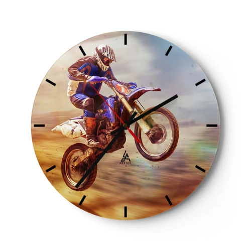 Orologio da parete - Orologio in Vetro - Un pilota su una moto da cross in una ripresa dinamica - 30x30cm - Vertigini motociclistiche - Decorazione murale moderna per soggiorno, cucina e camera da letto ARTTOR