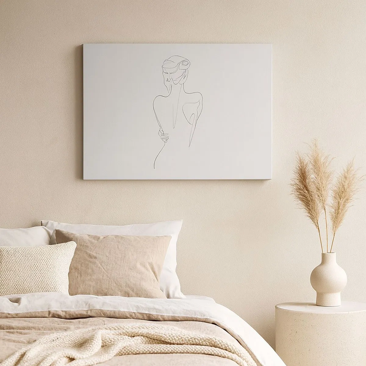Quadro su tela - Stampe su Tela - Una linea di contorno che mostra una silhouette femminile su uno sfondo chiaro - 70x50cm - La musica del corpo - Decorazione murale moderna per soggiorno e camera da letto ARTTOR