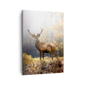 Quadro su tela - Stampe su Tela - Cervi nella foresta autunnale con raggi di sole - 50x70cm - Nella piena maestà - Decorazione murale moderna per soggiorno e camera da letto ARTTOR