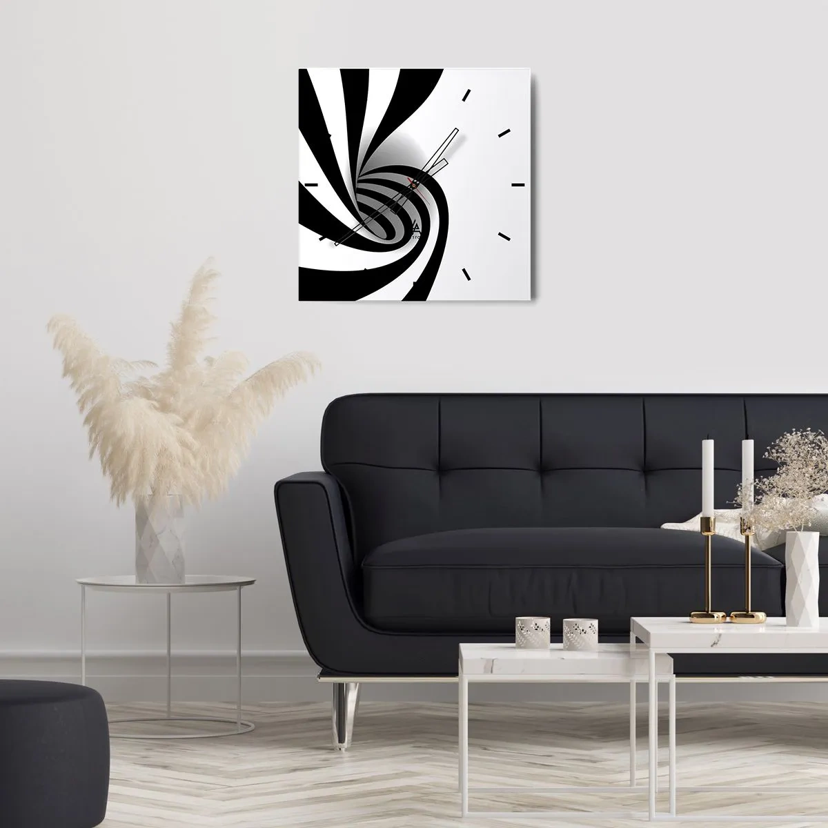 Orologio da parete - Orologio in Vetro - Vortice ottico astratto in bianco e nero - 30x30cm - Eppur si muove - Decorazione murale moderna per soggiorno e camera da letto ARTTOR