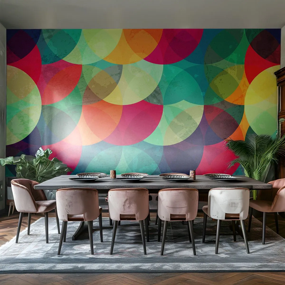 Fotomurali Premium Canvas - Ascensione arcobaleno - Astrazione, Pezzo, Cerchi colorati - 250x175 cm