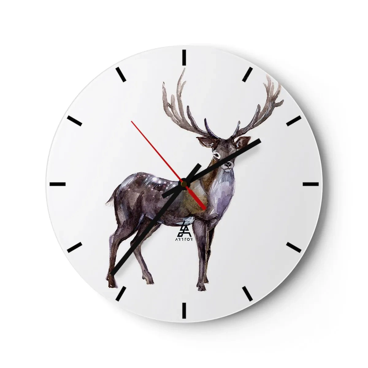 Orologio da parete - Orologio in Vetro - Immagine ad acquerello di un cervo - 30x30cm - Il re della foresta del nord - Decorazione murale moderna per soggiorno, cucina e camera da letto ARTTOR