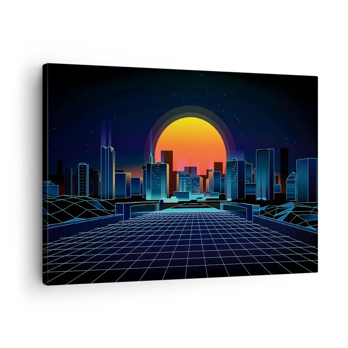 Quadro su tela - Stampe su Tela - Skyline futuristico della città in stile neon - 70x50cm - Davvero vuoi tornare al mondo reale? - Decorazione murale moderna per soggiorno e camera da letto ARTTOR