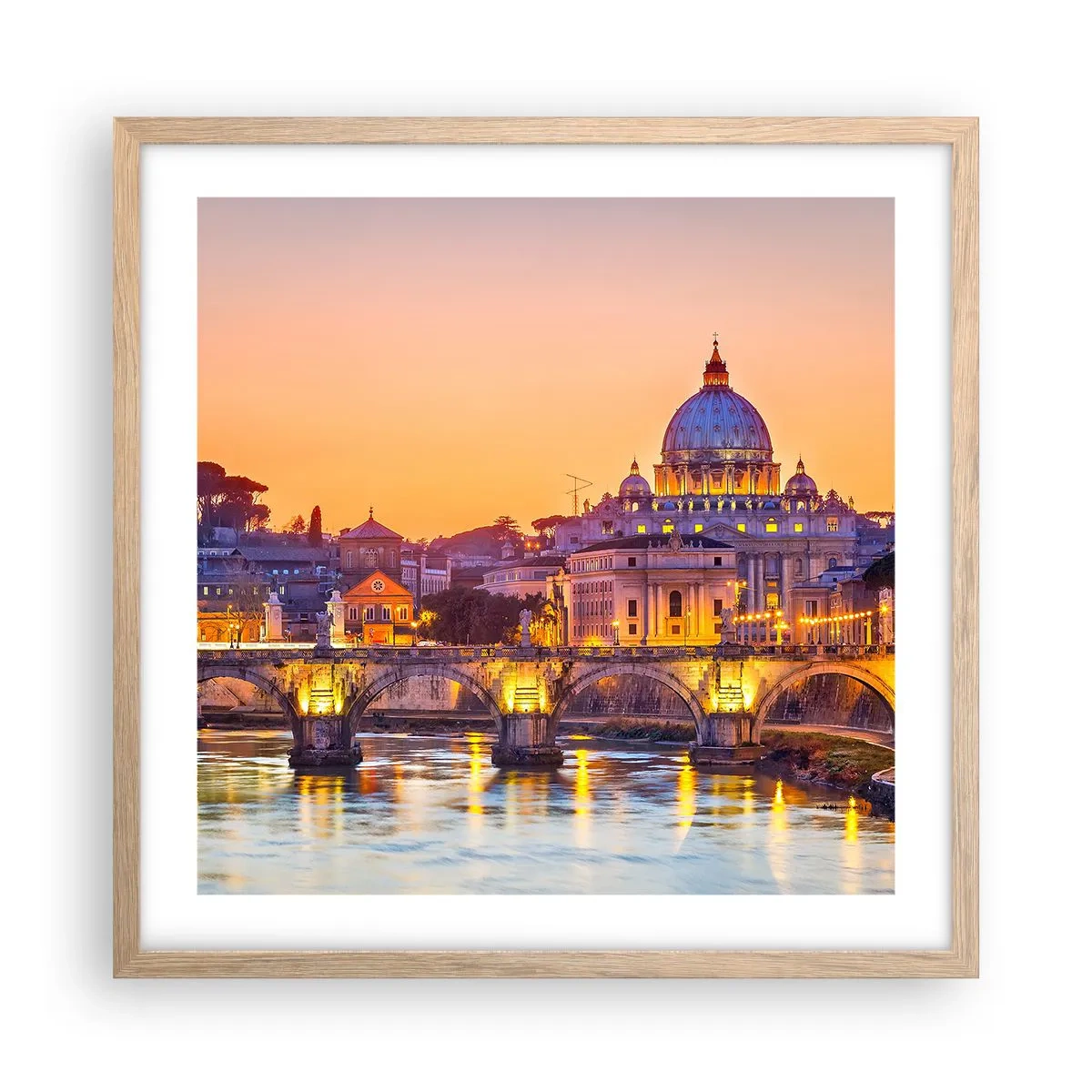 Poster in cornice rovere chiaro - Tramonto sulla Città Eterna - 50x50 cm