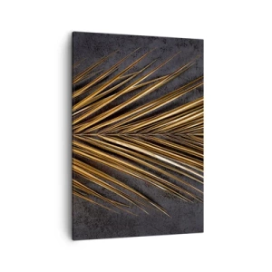 Quadro su tela - Stampe su Tela - Foglia tropicale dorata su sfondo nero - 50x70cm - L'oro dei tropici - Decorazione murale moderna per soggiorno e camera da letto ARTTOR