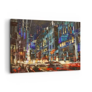 Quadro su tela - Stampe su Tela - Scena notturna della città con luci al neon - 100x70cm - Frastuono serale della strada - Decorazione murale moderna per soggiorno e camera da letto ARTTOR