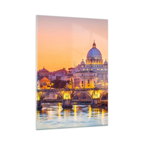Quadro su vetro - Ponte e Basilica a Roma al tramonto - 50x70cm - Tramonto sulla Città Eterna - Decorazione murale moderna per soggiorno e camera da letto ARTTOR