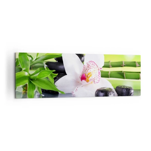 Quadro su tela - Stampe su Tela - Orchidea, pietre e bambù in un'armoniosa composizione spa - 160x50cm - Freschezza rinfrescante - Decorazione murale moderna per soggiorno e camera da letto ARTTOR