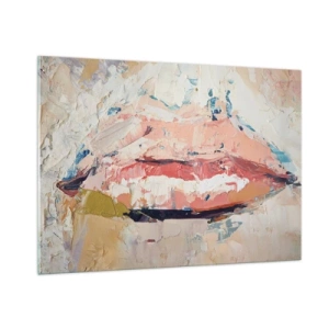 Quadro su vetro - Immagine astratta di labbra in una tecnica pittorica espressiva - 100x70cm - Risveglia i sensi - Decorazione murale moderna per soggiorno e camera da letto ARTTOR