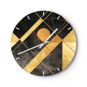 Orologio da parete - Orologio in Vetro - Forme geometriche dorate su sfondo nero con motivo solare - 30x30cm - Sole del deserto - Decorazione murale moderna per soggiorno, cucina e camera da letto ARTTOR