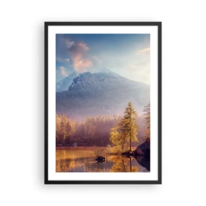 Poster in cornice nera - Paesaggio montano autunnale con riflesso nel lago - 50x70cm - Sui monti e nelle valli - Decorazione murale moderna per soggiorno e camera da letto ARTTOR