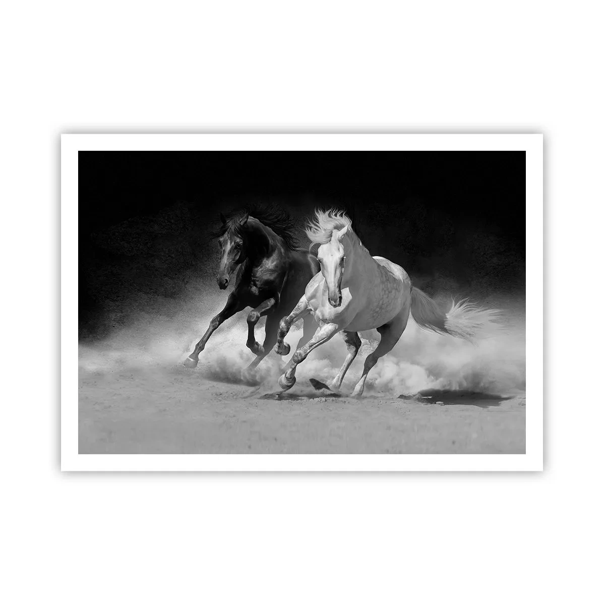 Poster - Cavalli in corsa in bianco e nero - 100x70cm - Il galoppo della libertà - Decorazione murale moderna per soggiorno e camera da letto ARTTOR