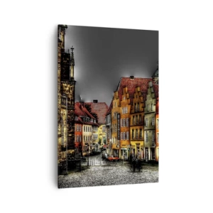 Quadro su tela - Stampe su Tela - Colorate case popolari su una strada acciottolata nella città storica - 70x100cm - Manca solo la carrozza magica - Decorazione murale moderna per soggiorno e camera da letto ARTTOR