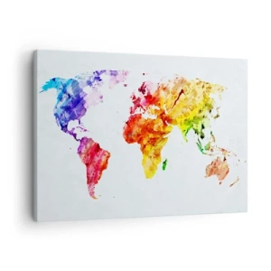 Quadro su tela - Stampe su Tela - Mappa del mondo colorata ad acquerello - 70x50cm - Tutti i colori del mondo - Decorazione murale moderna per soggiorno e camera da letto ARTTOR