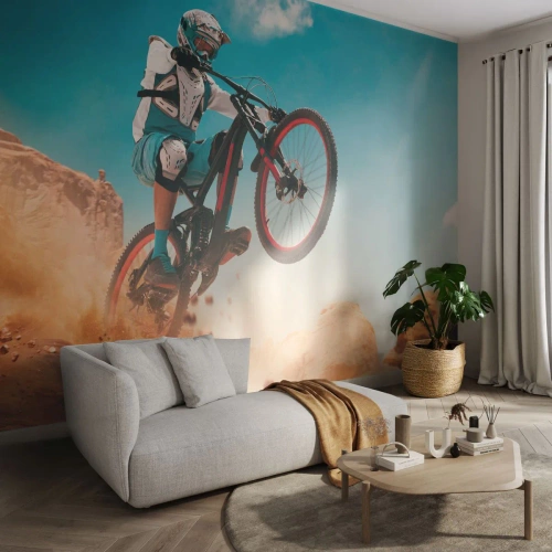 Fotomurali Premium Sand - Il demone della follia ciclistica - Bicicletta, Velocità, Competizioni sportive - 350x256 cm