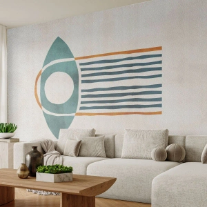 Fotomurali Premium Sand - Simbolo geometrico nei toni del turchese e dell'ocra - 100x70cm - Segni e rituali - Decorazione murale moderna per soggiorno e camera da letto ARTTOR