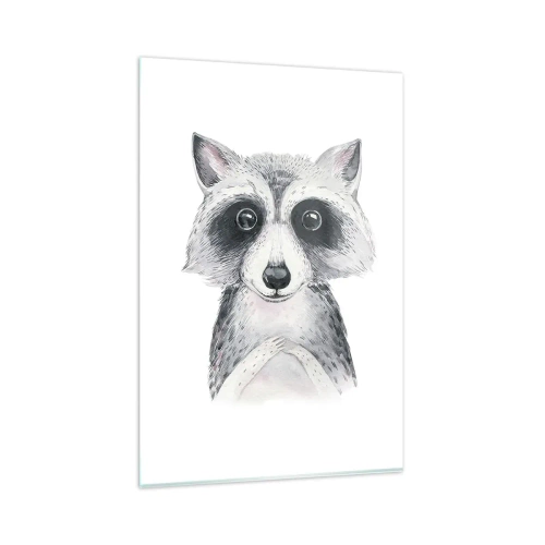 Quadro su vetro - Adorabile ritratto di un procione su sfondo bianco - 80x120cm - Un attimo di commozione - Decorazione murale moderna per soggiorno e camera da letto ARTTOR