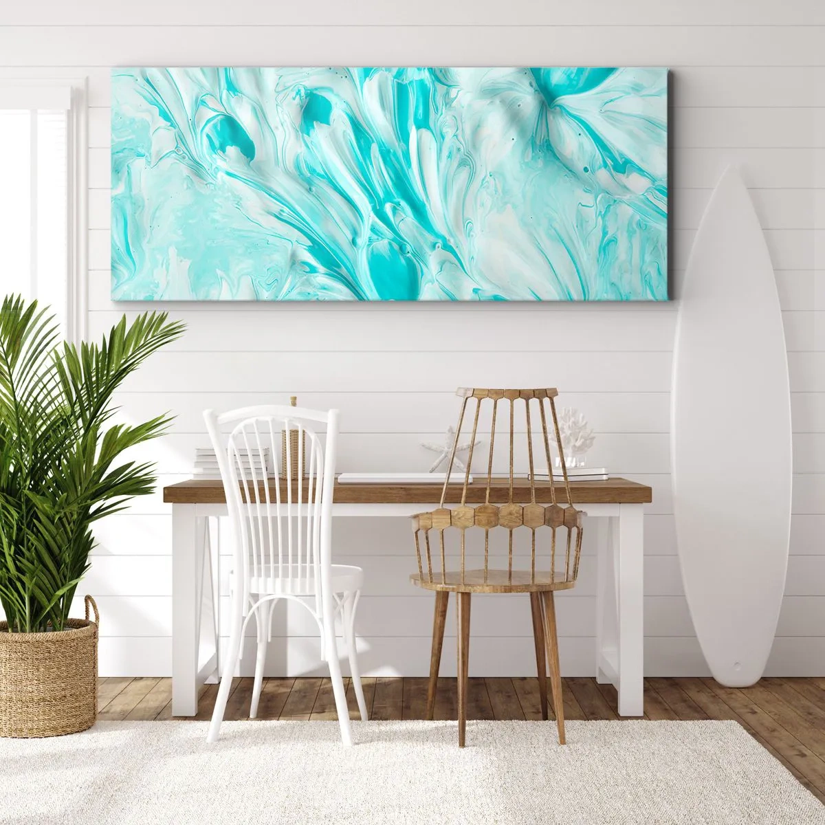 Quadro su tela - Stampe su Tela - Un motivo astratto nelle tonalità pastello del blu e del bianco. - 140x50cm - Insieme per sempre - Decorazione murale moderna per soggiorno e camera da letto ARTTOR