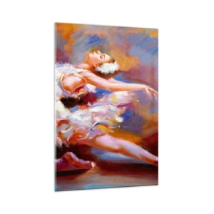 Quadro su vetro - Una ballerina in posa dinamica tra colori pastello. - 80x120cm - La grazia dei cigni - Decorazione murale moderna per soggiorno e camera da letto ARTTOR