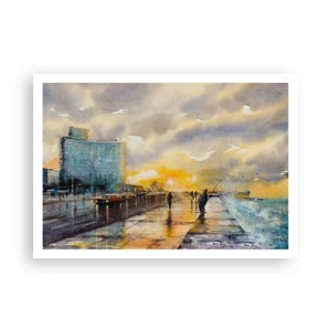 Poster - Una vista pittoresca del lungomare al tramonto - 100x70cm - Vita sulla costa - Decorazione murale moderna per soggiorno e camera da letto ARTTOR