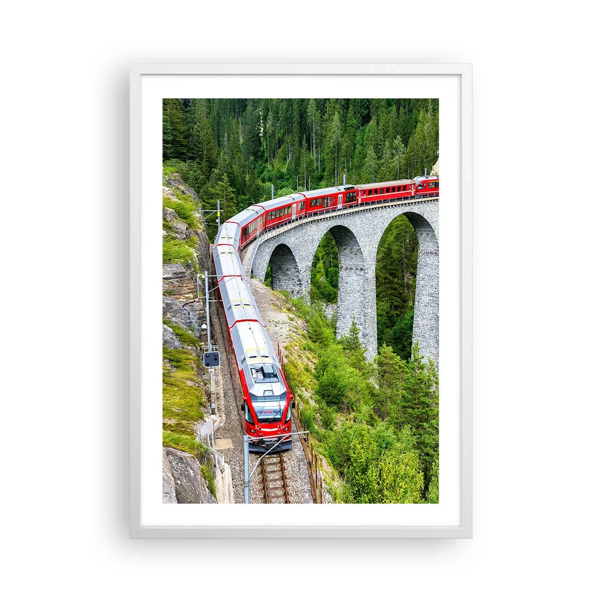 Poster in cornice bianca - Il treno tra i monti - 50x70 cm