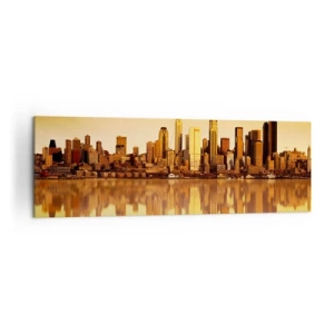 Quadro su tela - Stampe su Tela - Panorama della città riflesso nell'acqua al tramonto - 160x50cm - Silenzio della metropoli - Decorazione murale moderna per soggiorno e camera da letto ARTTOR