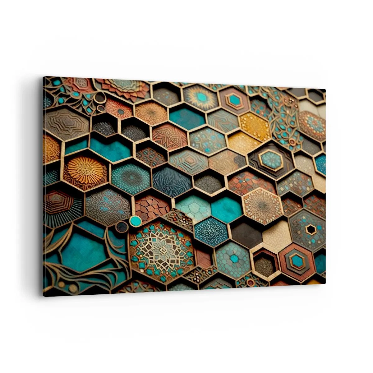 Quadro su tela - Stampe su Tela - Ornamenti colorati in motivi esagonali - 100x70cm - Decorazioni arabe: variazione - Decorazione murale moderna per soggiorno e camera da letto ARTTOR