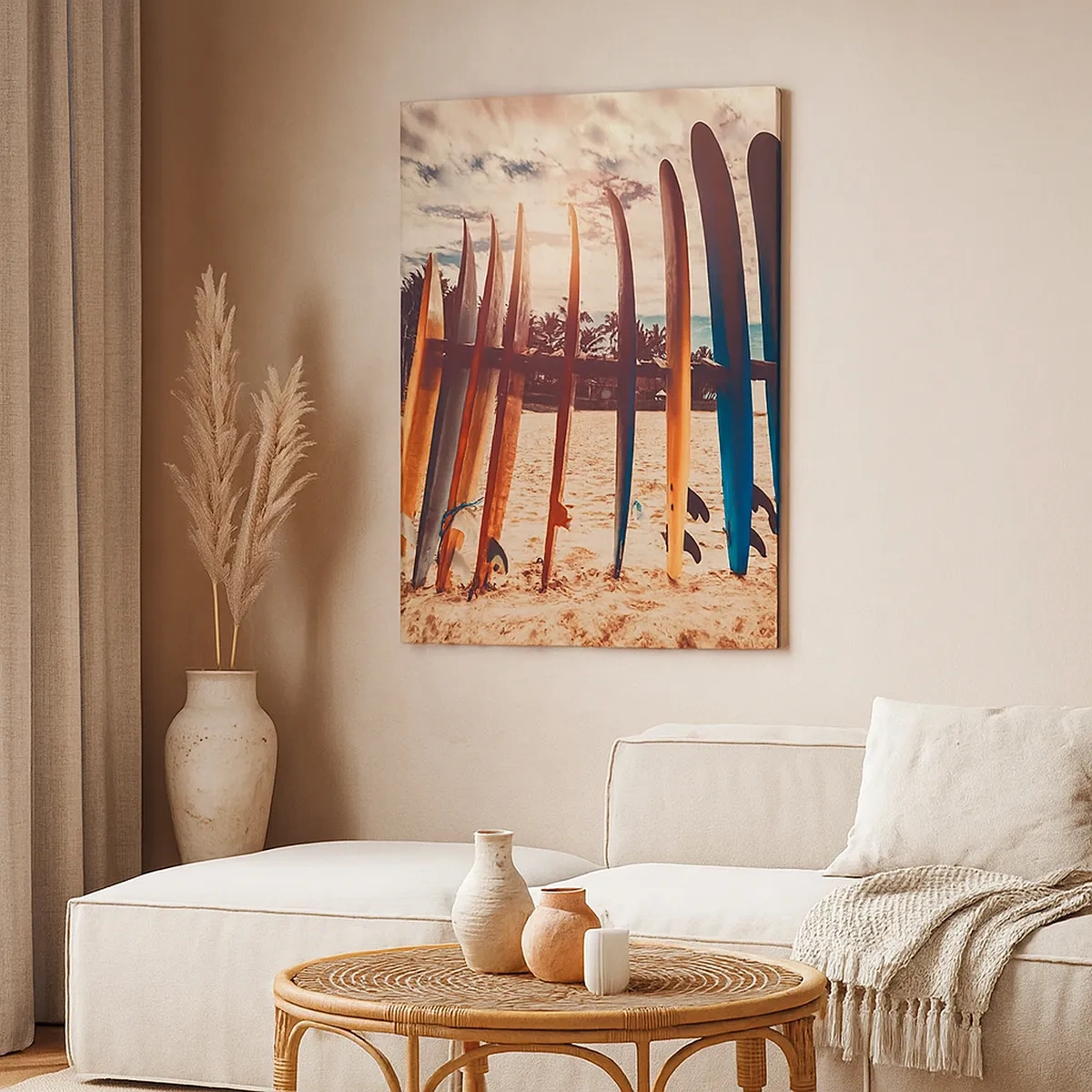 Quadro su tela - Stampe su Tela - Tavole da surf sulla spiaggia al tramonto - 50x70cm - Buonanotte, a domani - Decorazione murale moderna per soggiorno e camera da letto ARTTOR