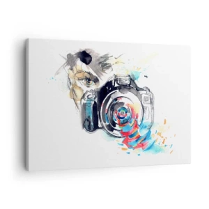 Quadro su tela - Stampe su Tela - Macchina fotografica ad acquerello con dettagli colorati - 70x50cm - Nell'occhio dell'obiettivo - Decorazione murale moderna per soggiorno e camera da letto ARTTOR