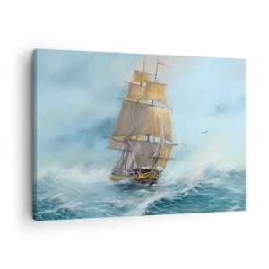 Quadro su tela - Stampe su Tela - Una nave a vela in un mare in tempesta - 70x50cm - Frangendo i flutti - Decorazione murale moderna per soggiorno e camera da letto ARTTOR