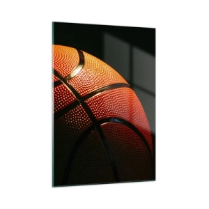 Quadro su vetro - Pallone da basket arancione su sfondo scuro - 50x70cm - Bella come un pianeta - Decorazione murale moderna per soggiorno e camera da letto ARTTOR