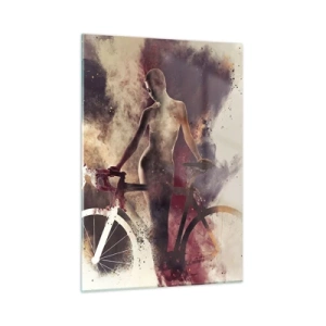 Quadro su vetro - Silhouette di una bicicletta in una nuvola artistica di colori - 50x70cm - Nelle forme di marmo un'anima da ciclista - Decorazione murale moderna per soggiorno e camera da letto ARTTOR