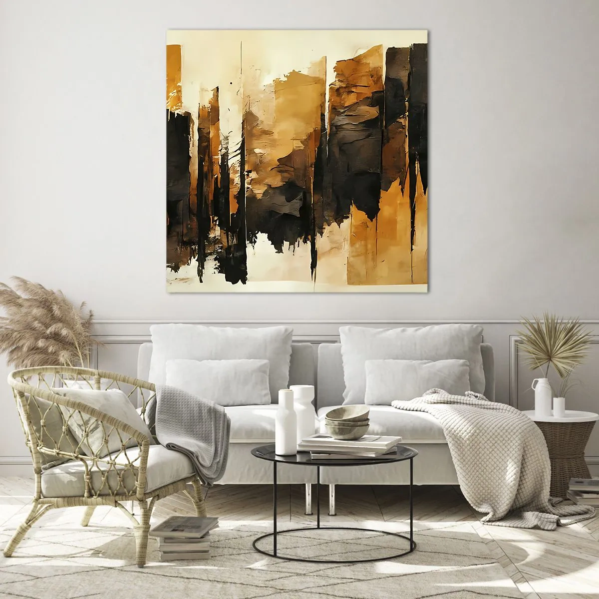 Quadro su vetro - Armonia di nero e oro - 30x30 cm