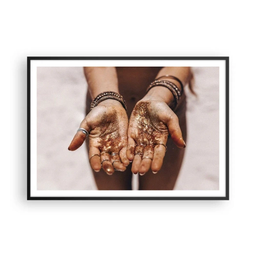 Poster in cornice nera - Primo piano di mani con glitter in tonalità calde - 100x70cm - Un dono per te - Decorazione murale moderna per soggiorno e camera da letto ARTTOR