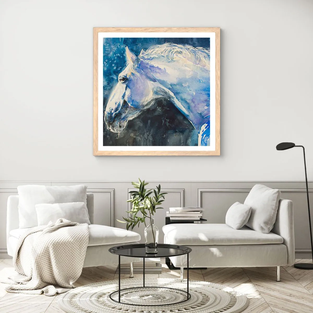 Poster in cornice rovere chiaro - Ritratto in luce blu - 40x40 cm