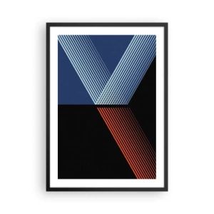 Poster in cornice nera - Composizione astratta di linee in blu, nero e rosso - 50x70cm - Una storia semplice - Decorazione murale moderna per soggiorno e camera da letto ARTTOR