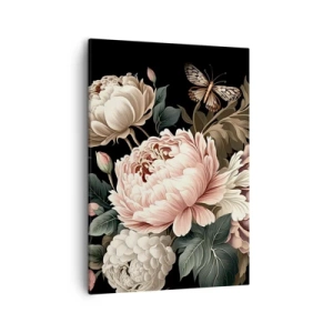 Quadro su tela - Stampe su Tela - Un bouquet di fiori rosa e farfalle su uno sfondo nero - 50x70cm - In stile barocco - Decorazione murale moderna per soggiorno e camera da letto ARTTOR