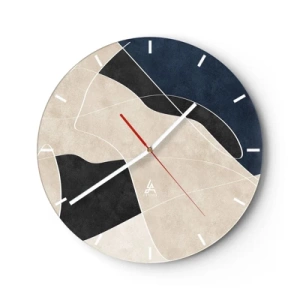 Orologio da parete - Orologio in Vetro - Forme minimaliste in beige, nero e blu navy con una linea bianca - 30x30cm - Composizione astratta: il contrasto dei colori - Decorazione murale moderna per soggiorno, cucina e camera da letto ARTTOR