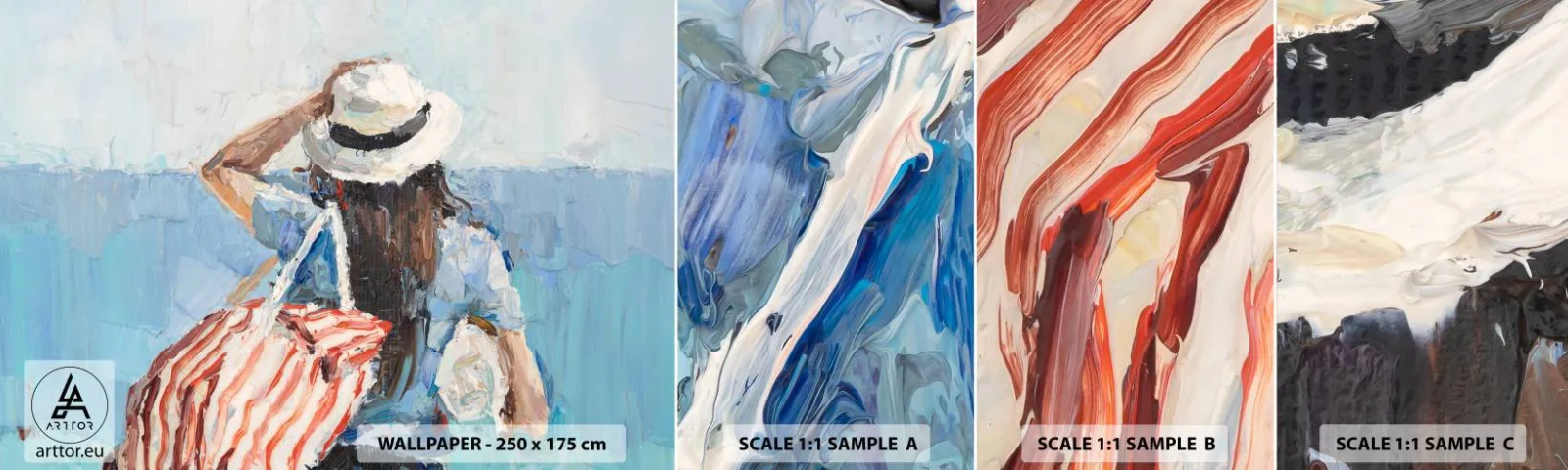 Campione Di Fotomurale Standard Eco - Benvenuti in vacanza - Spiaggia, Donna, Nautico - 100x30 cm