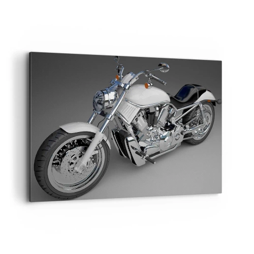 Quadro su tela - Stampe su Tela - Motocicletta cruiser bianca su sfondo grigio - 100x70cm - Viene voglia di inginocchiarsi - Decorazione murale moderna per soggiorno e camera da letto ARTTOR
