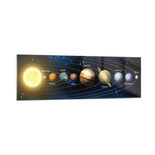 Quadro su vetro - Schema del sistema solare con pianeti e sole - 160x50cm - Uno su dieci - Decorazione murale moderna per soggiorno e camera da letto ARTTOR